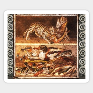 POMPEII ANIMALS,ANCIENT ROMAN MOSAICS ,WILD CAT WITH QUAIL,BIRDS,DUCKS AND FISHES Magnet